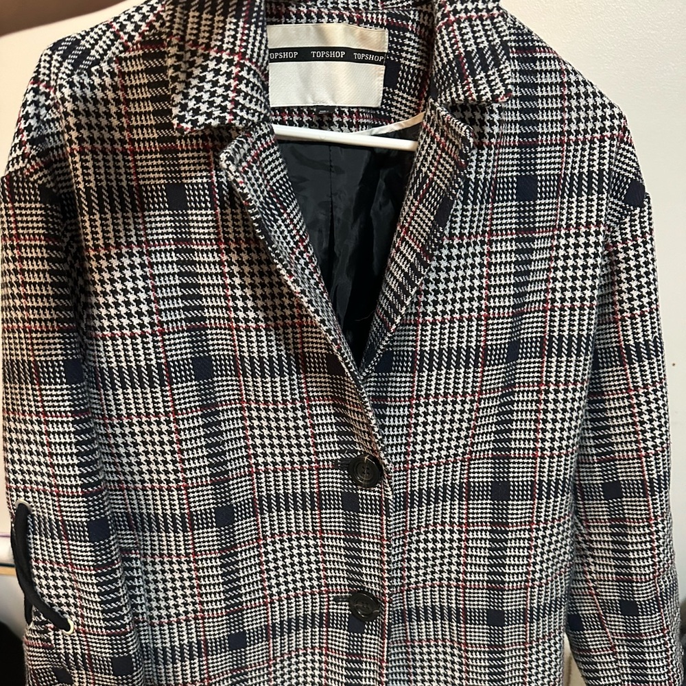 Topshop Women's Plaid Coat With Lace-up Detail
